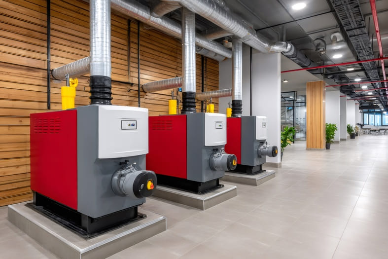Chaufferie moderne d'un bâtiment tertiaire, systèmes énergétiques exploités par l'opérateur d'un CPE